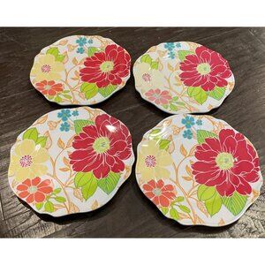 Better Homes Gardens Melamine Salad Plates Floral Flowers Red Yellow 8” Set Of 4